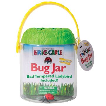 The World of Eric Carle Bug Jar. With green leafy lid and yellow handle. Mesh section in the lid to keep the critters inside happy. Also includes a oversized Bad Tempered Ladybird figure to get started. 