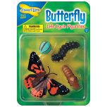 Painted Lady Butterfly Lifecycle stages. 4 figurines in packaging; egg, caterpillar, chrysalis, butterfly. Plastic and oversized for little hands.